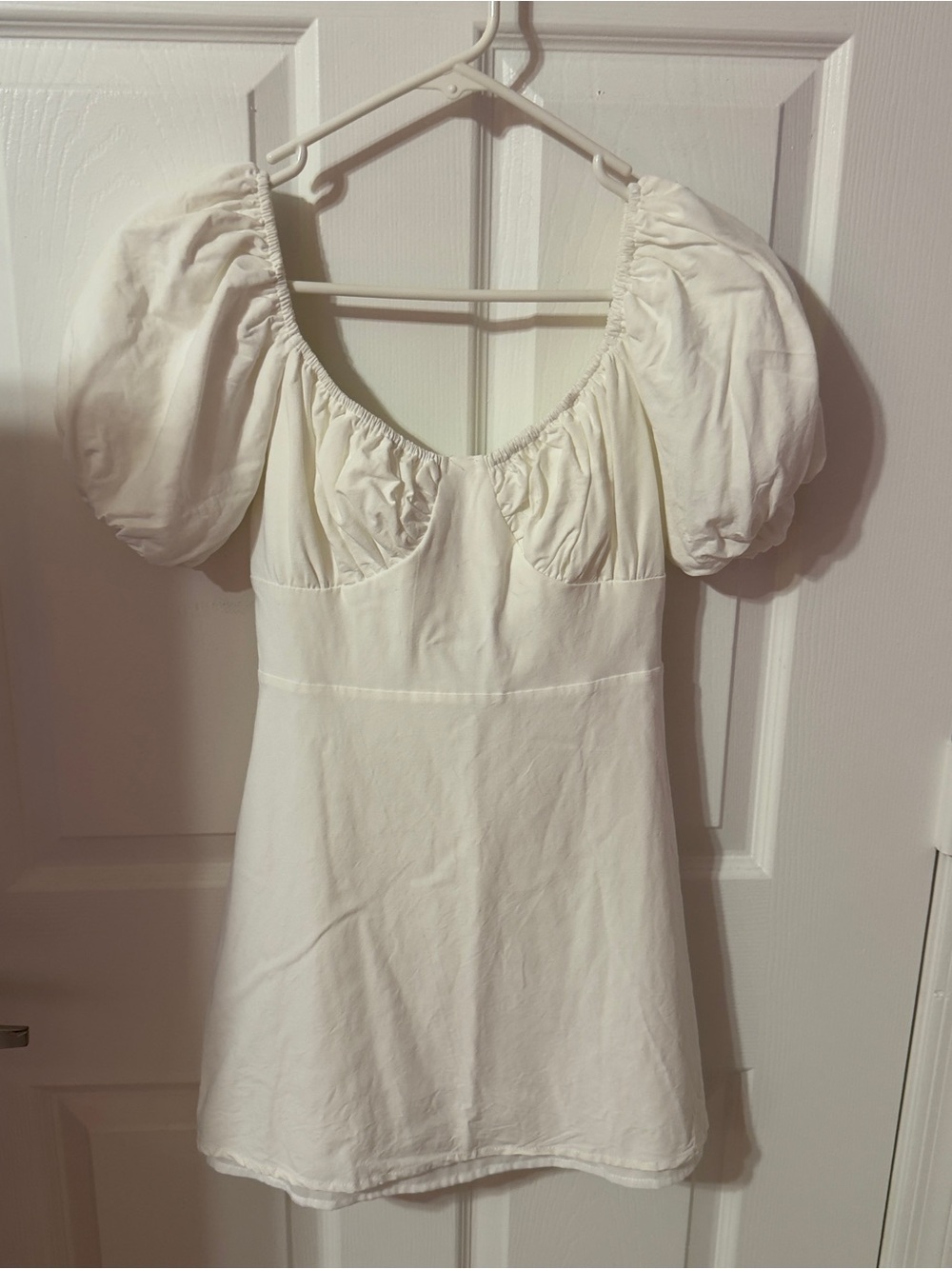 Peppermayo White Puff-Sleeve Mini Dress